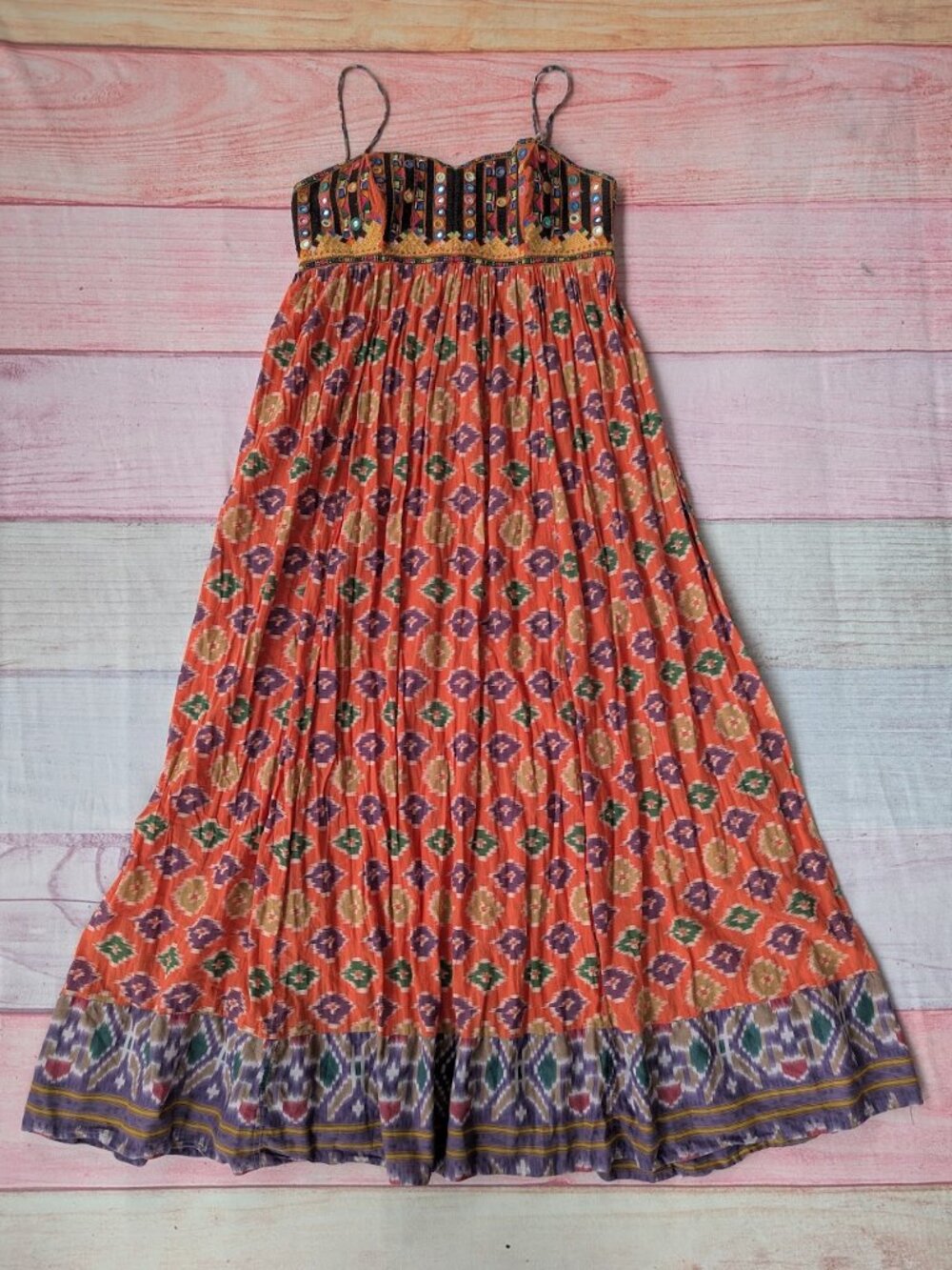Ralph Lauren Denim & Supply Sequin Ikat Print Boho Cotton Maxi Dress L